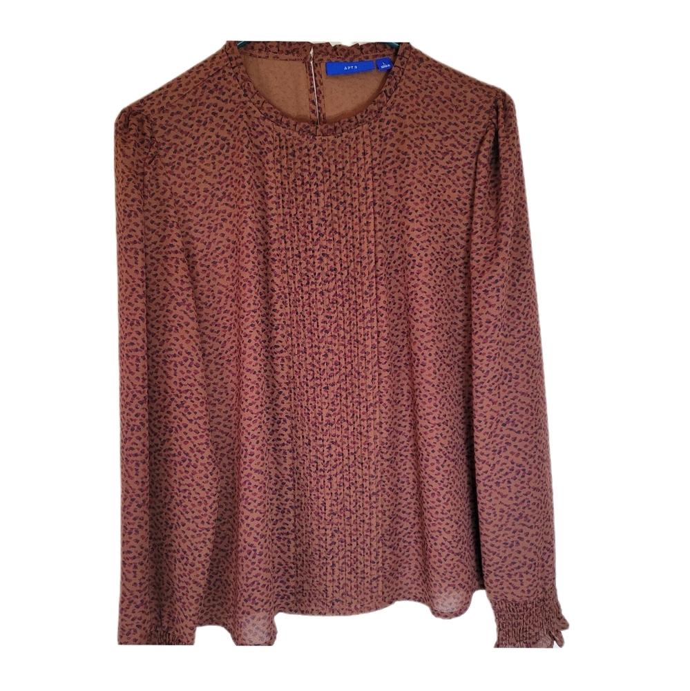 Apt. 9 Large Blouse with Pleated Front Panel and Ruffle Neck and Sleeves